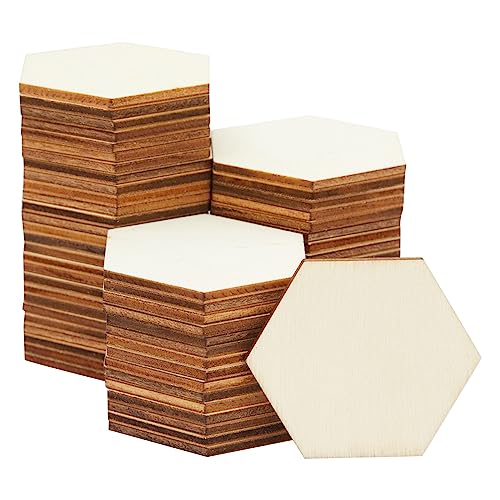 100 Pack Unfinished Wood Hexagon Pieces For Diy Crafts, 2.5Mm Wood Slice Cutouts (2X2 Inches) #TOP24