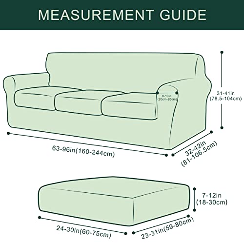 Chun Yi 4 Pieces Stretch Sofa Cover For 3 Seater Couch, Washable Soft Sofa Slipcover With 3 Separate Seat Cushion Covers For Dogs, Checks Spandex Jacquard Fabric, Large, Smoky Blue #TOP2