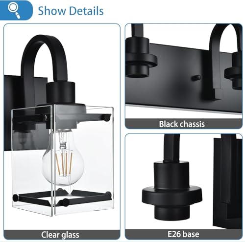Image of Black Bathroom Light Fixtures Over Mirror 3-Light Wall Sconces Lights, Industrial Vanity Light Farmhouse Lighting Fixtures Bathroom Above Mirror,Modern Wall Light fixtures
