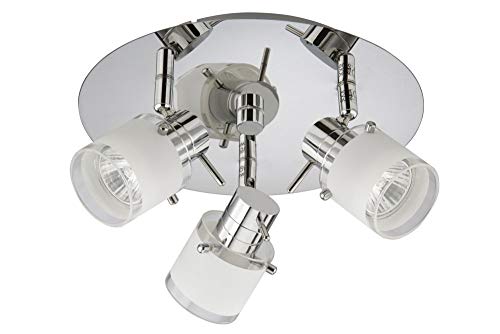 Trango 1006-38R 3-flammig IP44 LED Badleuchte *RONNY* Bad Deckenleuchte mit Glaslampenschirm in Chrom-Optik Rondell, Deckenstrahler inkl. 3x 5 Watt GU10 LED Leuchtmittel, Spots schwenkbar & drehbar