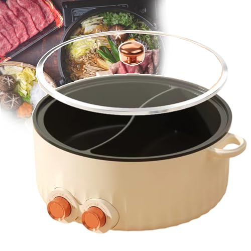 forplubossmmp 5L/6L Electric Hot Pot with Divider, Split Electric Shabu Hot Pot with Tempered Glass Lid, Non-Stick Electric Skillets for 2-8 people, Temperature Control Protection 1350W,5L