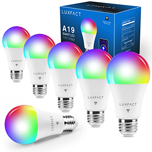 A19 Smart Light Bulbs, 11W(100 Watt Equivalent), 1100 Lumen 2700-6500K+RGB E26 LED WiFi Bulb Compatible with Alexa and Google Home, No Hub Required, 6 PCS