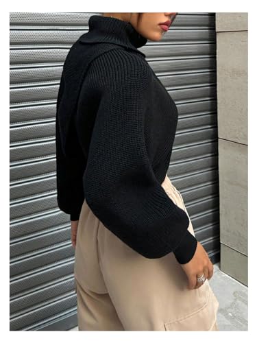 SOLY HUX Sweaters for Women Turtleneck Wrap Asymmetrical Hem Knit Cropped Pullover Tops Bishop Long Sleeve Fall Sweater3