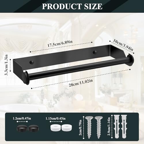 28CM Portarrollos Papel Cocina en Acero Inoxidable, Soporte Rollo Papel Cocina, Porta Rollos de Papel Cocina, Colgador Papel Cocina - Negro - imagen 2