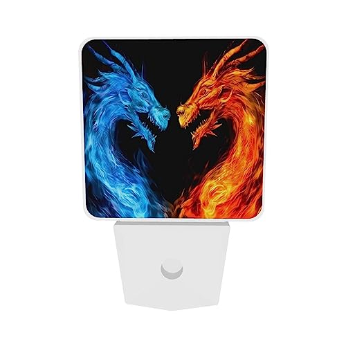 Image of Fiery Dragon LED Plug-in Night Lamp 2 Piece Set, Auto Sensor Nightlights Set of 2 for Bedroom Bathroom