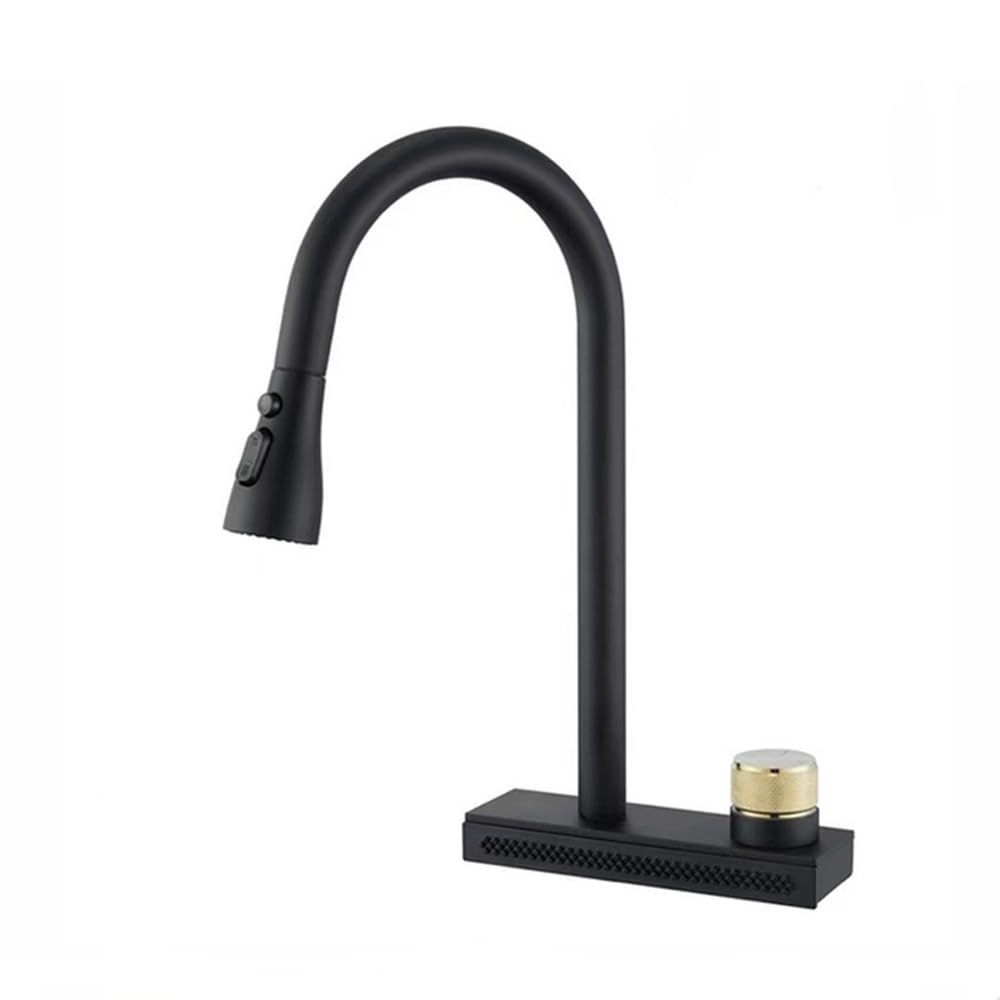Robinet cuisine cascade noir avec jet pluie rotatif et plusieurs sorties d'eau