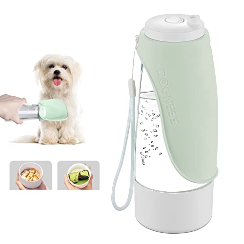 DOGNESS 2-in1 Hundetrinkflasche, Tragbare Wasserflasche Hunde für Unterwegs , 438ml hundeflasche mit 128ml Futterbehalter, Faltbarer, Auslaufschutz, Ideal für Outdoor Walking Reisen Wandern,Grün Cover