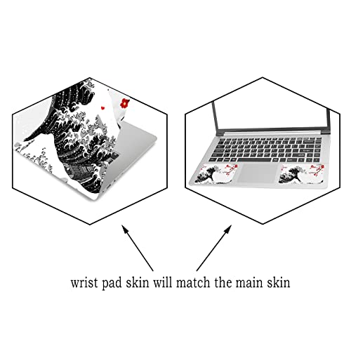 Laptop Skin Sticker Decal,12" 13" 13.3" 14" 15" 15.4" 15.6 Inch Laptop Vinyl Skin Sticker Cover Art Protector Notebook Pc (Free 2 Wrist Pad Included), Waterproof Removable, Black Wave Of Kanagawa #TOP1