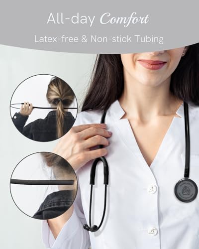 Image of FriCARE Dual Head Stethoscope - Stethoscopes for Nurses, Medical Nursing Students, Paramedics /EMT /LVN /VNA Backup Estetoscopio, Matte Black Tube & Chestpiece Finish