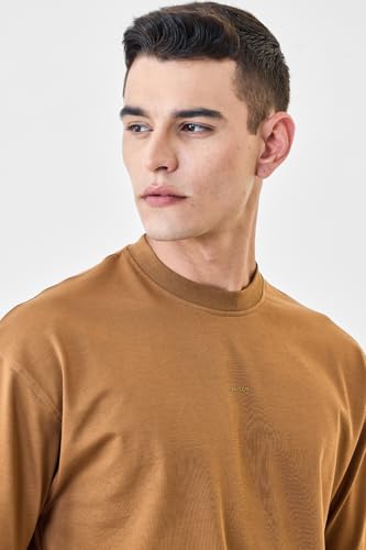 Image of SNITCH Men Oversized Fit T-Shirt | Premium 100% Cotton Breathable Fabric & Smooth Texture | Minimalist Casual Wear T-Shirt with Drop Shoulder & Half Sleeves for Daily Use