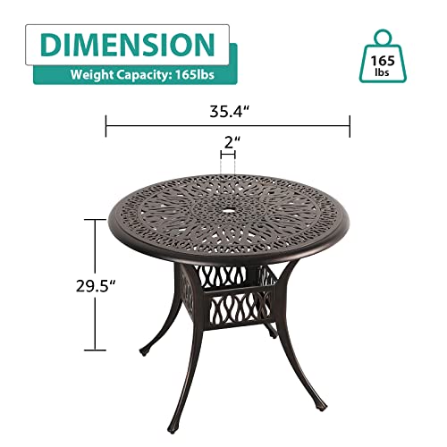 COBANA-Patio-Bistro-Table-354-Round-Cast-Aluminum-Outdoor-Dining-Retro-Side-Table-with-2-Umbrella-Hole-Bronze COBANA Patio Bistro Table 354 Round Cast Aluminum Outdoor Dining Retro Side Table with 2 Umbrella Hole Bronze