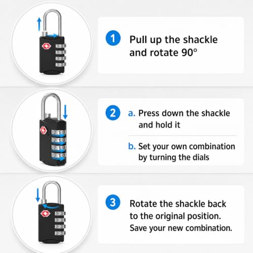 Image of Diyife TSA Luggage Locks, [Updated Version][3 Packs] 4-Digit Security Padlock, Combination Padlocks, Code Lock for Travel Suitcases Luggage Bag Case (Black)