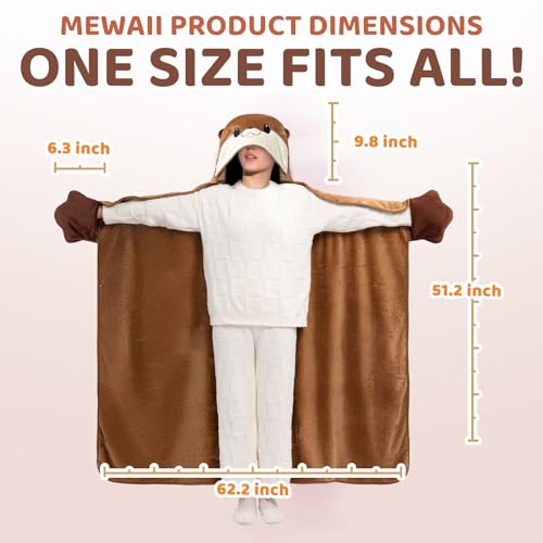 Mewaii Oversized Wearable Blanket Hoodie, Kawaii Otter Hooded Cloak, Soft Plush Flannel Blanket Hoodie - Image 2