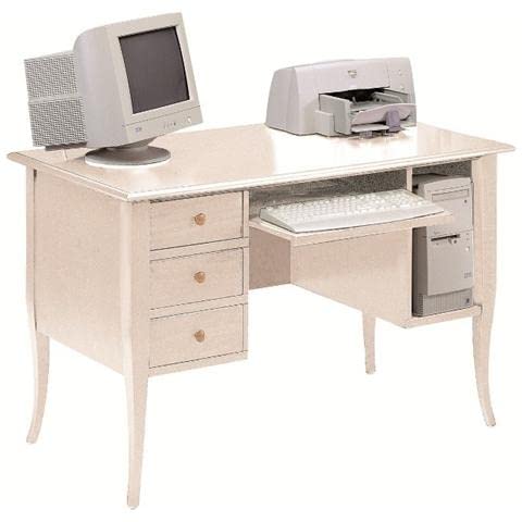 Mar.c.a. Design - Bureau Informatique en Bois Massif Ivoire patiné 130x75x78 cm avec Rangement pc et 3 tiroirs Made in Italy