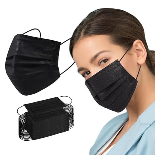Borje Disposable Face Mask, 100 PCS Black Masks, 3 Ply Protection Face Masks