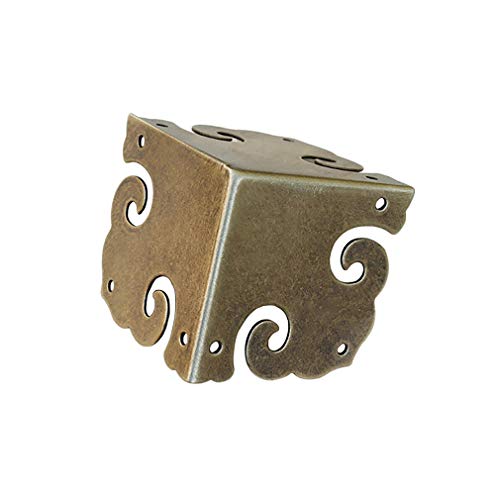Image of 4Pcs Vintage Pure Brass Corner Protectors Antique Hardware Desk Edge Wooden Jewelry Gift Box Cabinet Three Sides Full Encase Corner Guard (Antique Bronze)