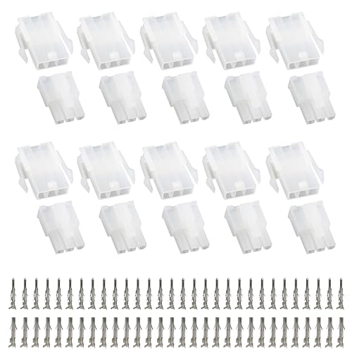 3-Pin Terminal Connector Kit - 10 Sets, Male & Female with Crimp Terminals, Fits 18-24 AWG Wire Gauge, for Automotive, Industrial, Home Appliances