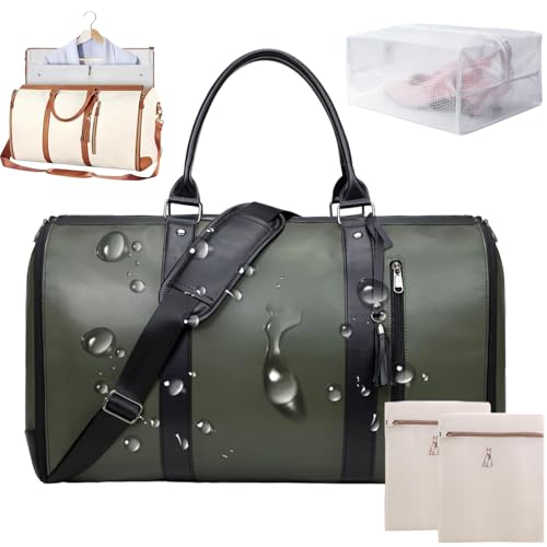 Styleushaven Foldable Travel Bag, Waterproof Styleushaven Foldable Travel Bag 2.0 with Detachable Wheels and Shoulder Strap, High Capacity with Shoe Compartment (Without Tie Rod,Green)