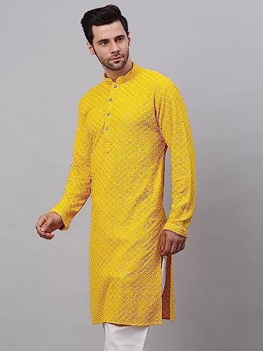 Image of Jompers Men's Regular Fit Cotton Chikankari Embroidered and Sequence Kurtas
