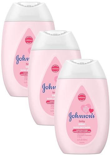 Image of Johnson's Moisturizing Mild Pink Baby Lotion with Coconut Oil for Delicate Baby Skin, Paraben-, Phthalate- & Dye-Free, Hypoallergenic & Dermatologist-Tested, Baby Skin Care, 3.4 Fl. Oz (Pack of 3)