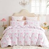 CCoutueChen Duvet Cover Twin 2Pcs Pink Floral Bow Bedding Set for Girls Kids, Romantic Princess Style Bowknot Bedding, Ultra Soft Reversible Garden Flower Duvet Cover Set(1 Pillowcase,No Comforter)
