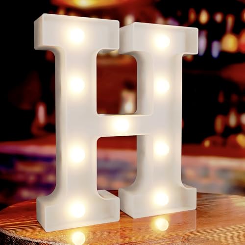 Marquee Letters H, Led Letter Lights, 26 Alphabet Battery Powered LED Light Up Name Sign, Decorative Lighted Standing Letters for Graduation Party Night Light Wedding Birthday Room Bar Wall Decor
