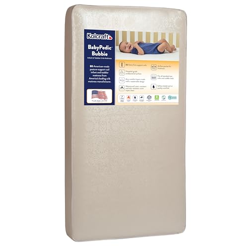 Kolcraft BabyPedic Bubbie Waterproof Crib and Toddler Mattress, Extra-Firm Coil Support, Breathable...