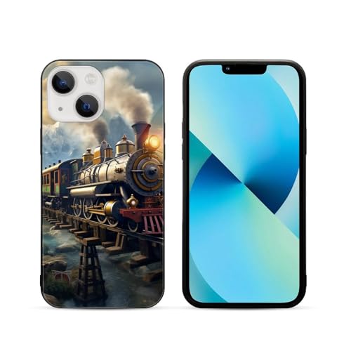 CRIVOTA for iPhone 13 Mini Case - All-New Steam Trains Design, Glass Back + TPU Inner Shell, Extreme Slimness, Precise Cutouts, Military-Grade Tested, Cell Phone Cases for Men Women