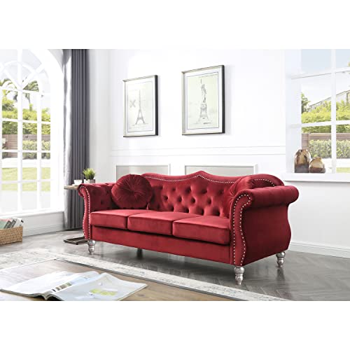 Maykoosh Velvet Sectional Sofa, Tufted Living Room Couch, Ruched Arm