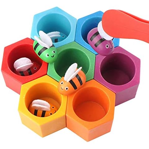 Wooden Clip Bee Game, Color Matching Game Fine Motor Skills Toys, Bee Toys Bee Hive Set, Educational Toy For Kids Cover
