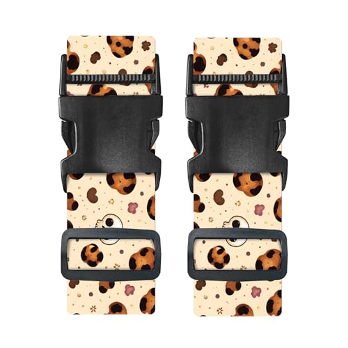 Image of Nuxovilar Luggage Straps Set for Suitcase 1.96x71in Polyester | Cargo Strap Travel Belt Security Buckle Band Student Travel Bus Stop Short Trip (Skull and Cookie)