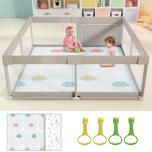 Julrrimg Baby Laufstall mit Matte - 150x150 cm XXL Laufgitter...