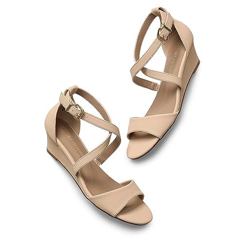 Image of DREAM PAIRS Women's Low Wedge Sandals Ankle Strap Heel Sandal Open Toe Wide Dress Summer Shoes