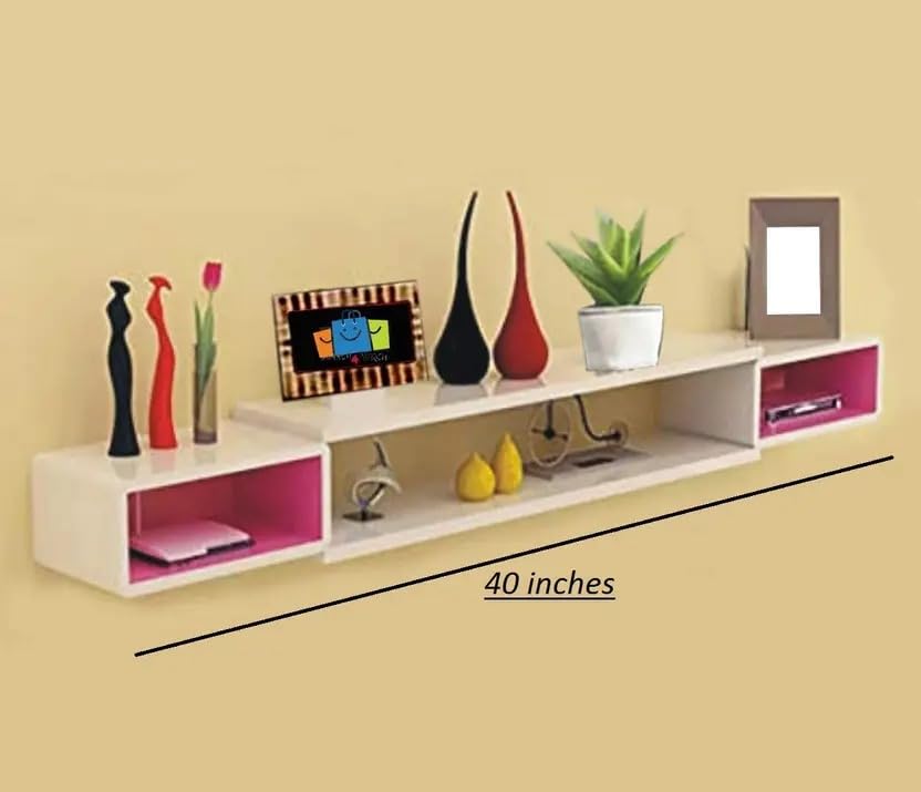 Image of Wooden Tv Entertainment Unit for Living Room and Bedroom, Set top Box Stand Brown of Wood (Pink and White)