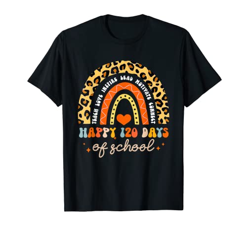 Happy 120th Day of School Rainbow Leopard Profesores Estudiantes Camiseta