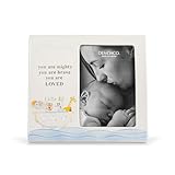 DEMDACO Noah's Ark by Katy Ellis Collection You Are Mighty, Brave, Loved Off-White 8 x 7 Stoneware Baby Picture Frame with Animal Ark – Inspirational Nursery Keepsake Gift, Holds 4x6 Photo