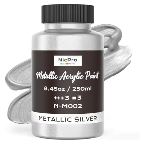 Nicpro Metallic Silver Acrylic Paint 250ml Cover