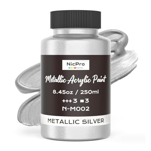Nicpro Metallic Silver Acrylic Paint, 8.45oz/250ml Silver Leaf Paint