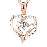 ASH & EMBER JEWELRY Small Rose Gold Heart Pendant with Sterling Silver underlay and Moissanite stone, Valentines Day, Girlfriend, Fiancé, Wife, Anniversay, Birthday, Graduation, Mothersday