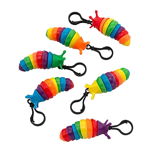 Fun Express Rainbow Fidget Slug Backpack Clip Keychains, 24 Pieces