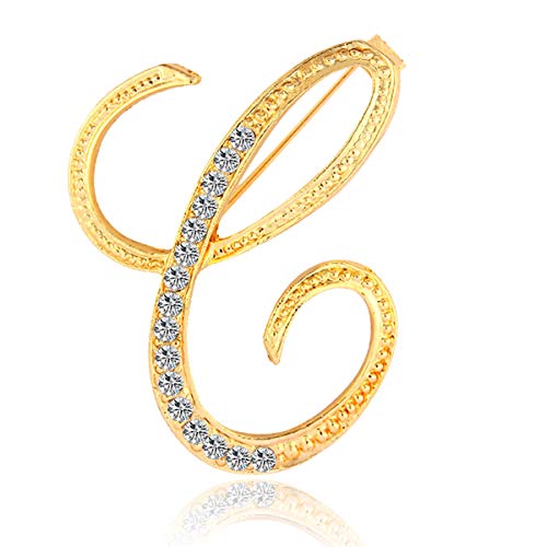 Image of BeeGift Letter Brooch Pins Initial Rhinestone Brooch for Women Crafts,Rhinestone Crystal Lapel Pin Brooches Gold A-Z 26 Letters
