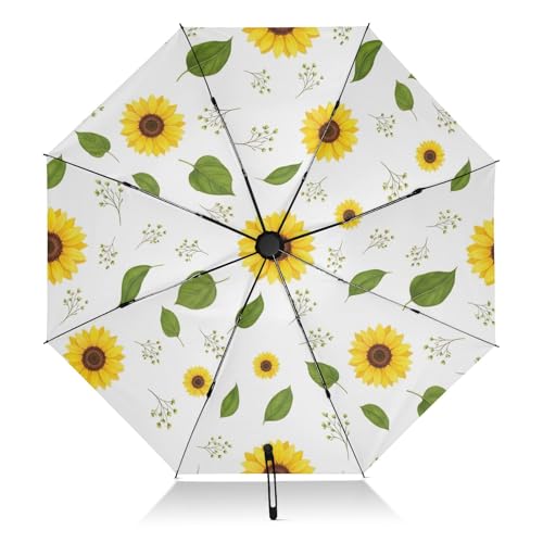 Parapluie de voyage automatique GAIREG compact pliable jaune motif tournesol