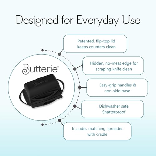Image of Butterie Flip-Top Butter Dish with Matching Spreader (Black)
