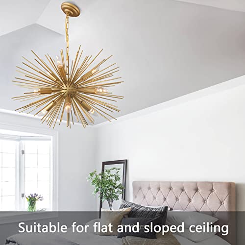Gomunin Astra Sputnik Satellite Pendant Light 9-Light Gold Sputnik Chandelier Mid Century Starburst Chandelier For Christmas Gift Living Room Bedroom Hallway Dining Room, 23In Wide, Solid Metal 12Lb #TOP5