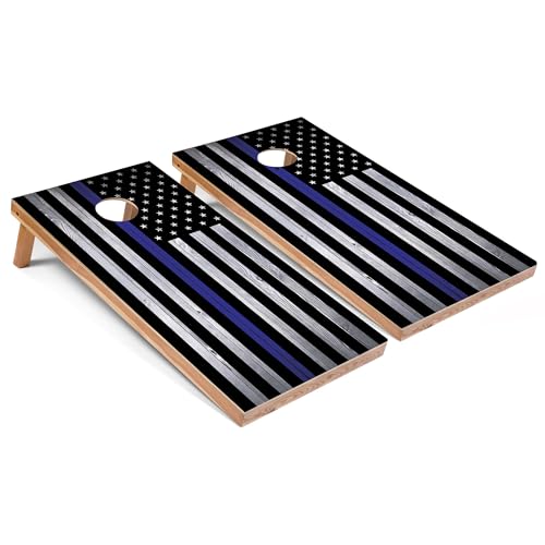 Skip's Garage USA Thin Blue Line All-Weather Cornhole Boards - PVC - Include Hole Lights