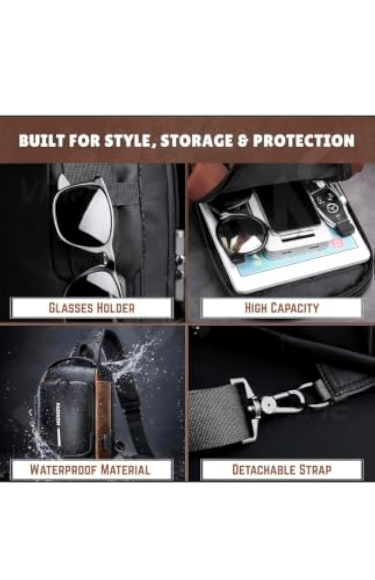 Men's Anti-Theft Waterproof Sling Bag, Smart Design
