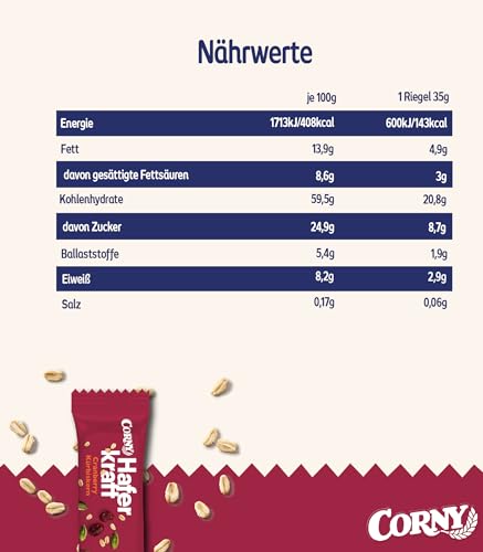 Haferriegel Corny Haferkraft Cranberry-Kürbiskern, Vollkorn & Vegan, 48x35g (Packung mit 2)