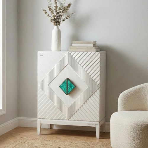 Image of Eisth Wooden Sideboard Cabinet for Living Room | Handcrafted Solid Wood Storage Cabinet with 2 Doors | Crockery Cabinet for Home | Wooden Furniture for Home (White)