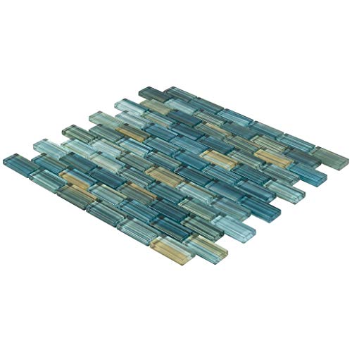 Modern 1X2 Staggered Brick Green-Blue Glossy Glass Mosaic Tile (Single Sheet .97 Sq Ft Ea) Kitchen Backsplash Bathroom Mto0618 #TOP1