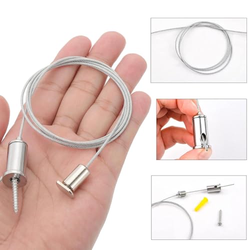 Image of 2 Pcs Picture Hanging Wire, 40 inches Adjustable Picture Hanging kit,Suspension line、 Hanging Wire for Picture, Photo Frame, Mirror, Light Painting, billboards